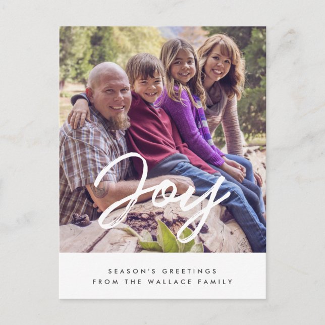 Joy Modern Typografy Foto Postkarte (Vorderseite)