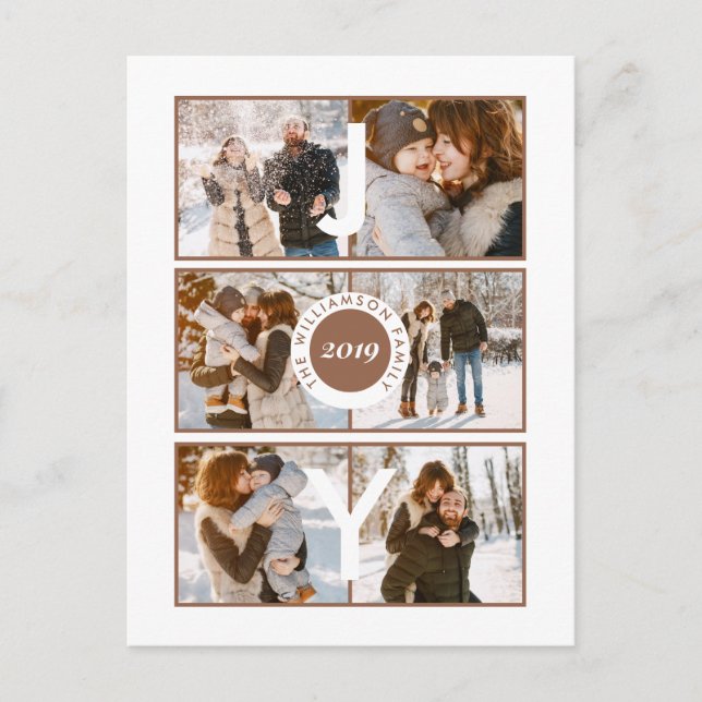 Joy | Moderne 6 Fotos Weihnachtsgrüße Postkarte (Vorderseite)