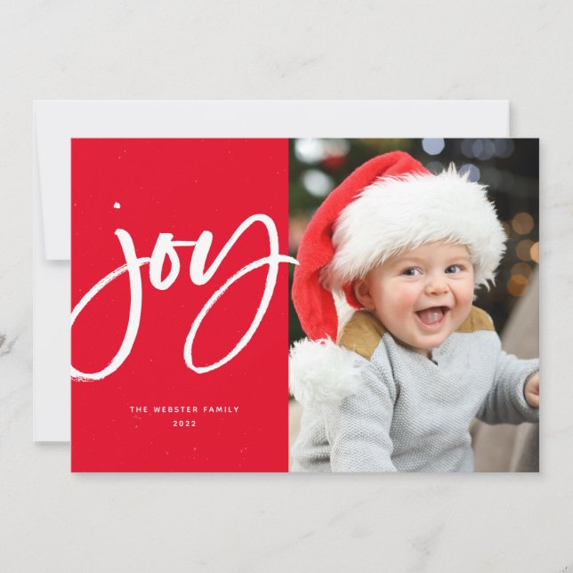Joy modernen roten Drehbuch Weihnachten ein Foto (Vorderseite)