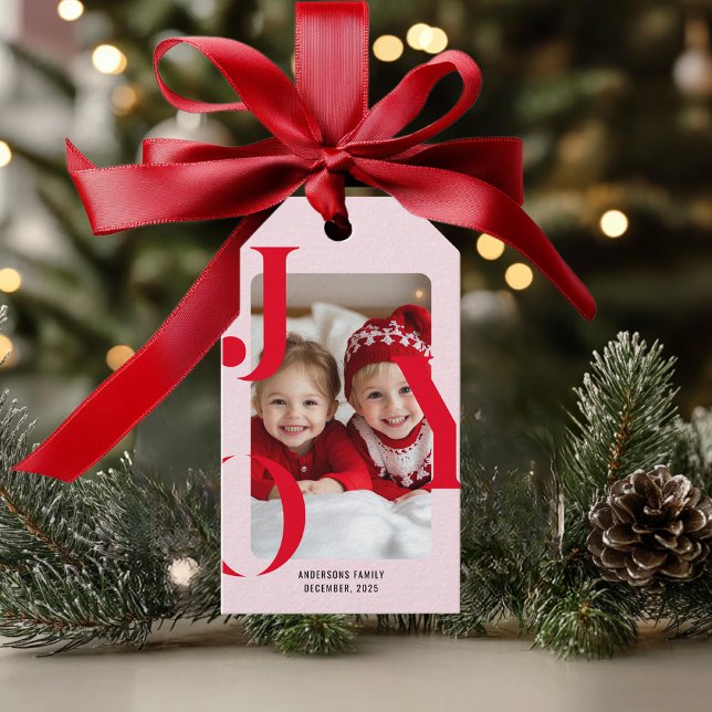 JOY | Modernes Weihnachtsgeschenk in Rot und Rosa Geschenkanhänger (Von Creator hochgeladen)
