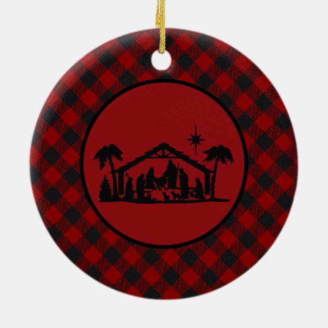 Joy Nativity kariert Keramik Ornament (Hinten)