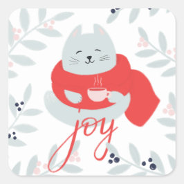 Joy. Niedliche Weihnachtskatze. Winterferien Quadratischer Aufkleber