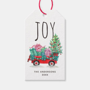 Joy. Niedlicher Weihnachtsbaum und Schachtelferien Geschenkanhänger