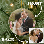 Joy Our First Christmas als Mr. & Mrs. 2 Fotos Keramik Ornament<br><div class="desc">Erleben Sie den Zauber Ihres ersten Weihnachtsfestes als verheiratetes Paar mit der "Joy Our First Christmas als Mr. & Mrs." 2 Fotos Keramik Ornament. Das Wort "Freude" wird anstelle des "o" mit einer Schneeflocke geschmückt und fügt eine festliche Touch hinzu. Zeigen Sie zwei hochgeschätzte Fotos, eines auf der Vorderseite und...</div>