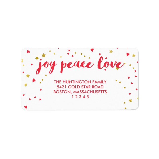 Joy Peace Liebe | Herz und Sterne | Weihnachten Adressaufkleber (Vorne)
