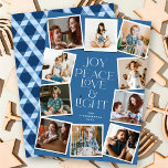 Joy Peace Liebe & Light Hanukkah 10 Instant Foto H Feiertagskarte<br><div class="desc">Freude, Ruhe, Liebe & Licht mit Star of David, 10 SofortfotoCollage Hanukkah Holiday Card. Der Gruß und der Hintergrund können in eine beliebige Farbe geändert werden. Entworfen / Original-Kunstwerk von fat*fa*tin. Einfach mit eigener Textnachricht, Name, Jahr, Foto oder Bild personalisieren. Weitere Editierfunktionen sind auf der Seite 'Edit Design' verfügbar. www.zazzle.com/fat_fa_tin...</div>