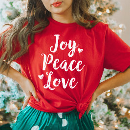 Joy Peace Liebe Red Brushed Script Womens Holiday T-Shirt