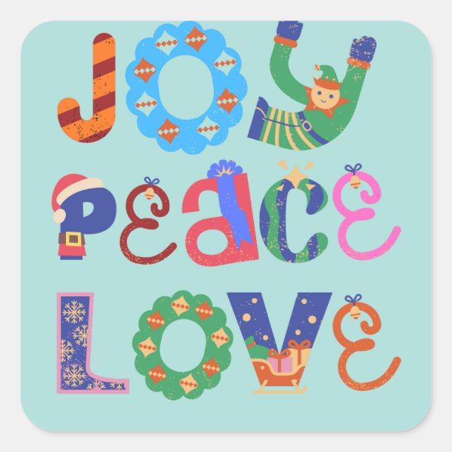 Joy, peace, love custom square sticker (Vorderseite)