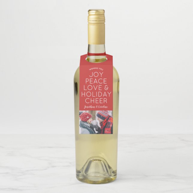 Joy Peace Love Holiday Cheer Christmas Photo Flaschenanhänger (Auf Flasche)