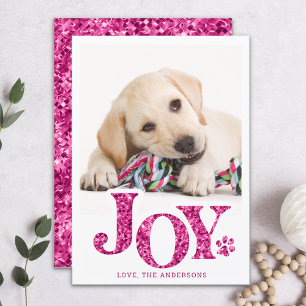 JOY Personalisiert Pet Foto Pink Paw Print Dog Feiertagskarte
