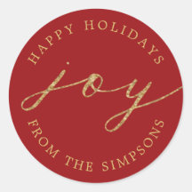 Joy Personalisiert Red Holiday Classic Round Stick
