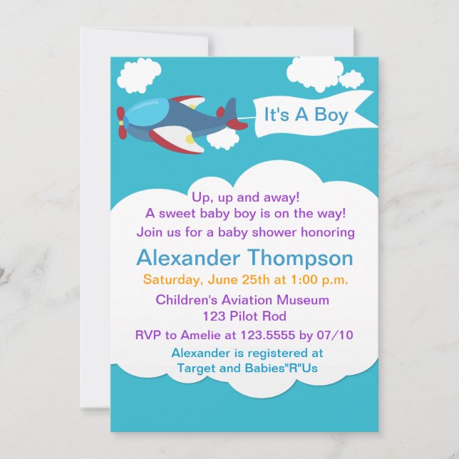 Joy Petit Avion Baby shower Invitation (Devant)