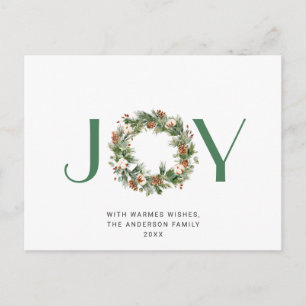 JOY Pine Cones Fir Wreath Frohe Weihnachtsfeiertag Postkarte
