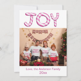 Joy Pink Candy Cane Holiday Foto Weihnachtskarte Feiertagskarte