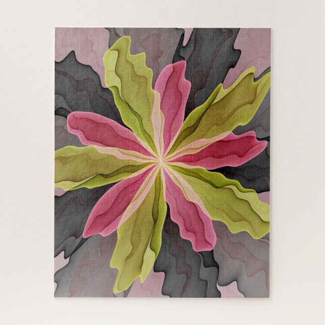 Joy, Pink Green Anthracite Fantasy Blume Fraktal (Vertikal)