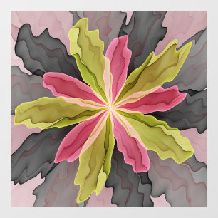 Joy, Pink Green Anthracite Fantasy Blume Fraktal Fensteraufkleber
