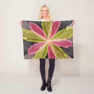 Joy, Pink Green Anthracite Fantasy Blume Fraktal Fleecedecke