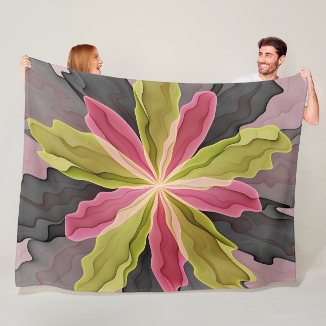 Joy, Pink Green Anthracite Fantasy Blume Fraktal Fleecedecke (Beispiel)