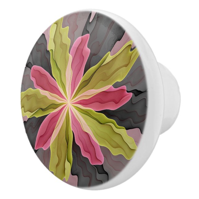 Joy, Pink Green Anthracite Fantasy Blume Fraktal Keramikknauf (Rechts)