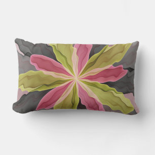 Joy, Pink Green Anthracite Fantasy Blume Fraktal Kissen Für Draußen