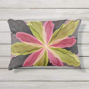 Joy, Pink Green Anthracite Fantasy Blume Fraktal Kissen Für Draußen