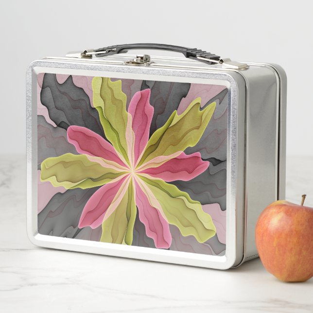 Joy, Pink Green Anthracite Fantasy Blume Fraktal Metall Brotdose (Beispiel)