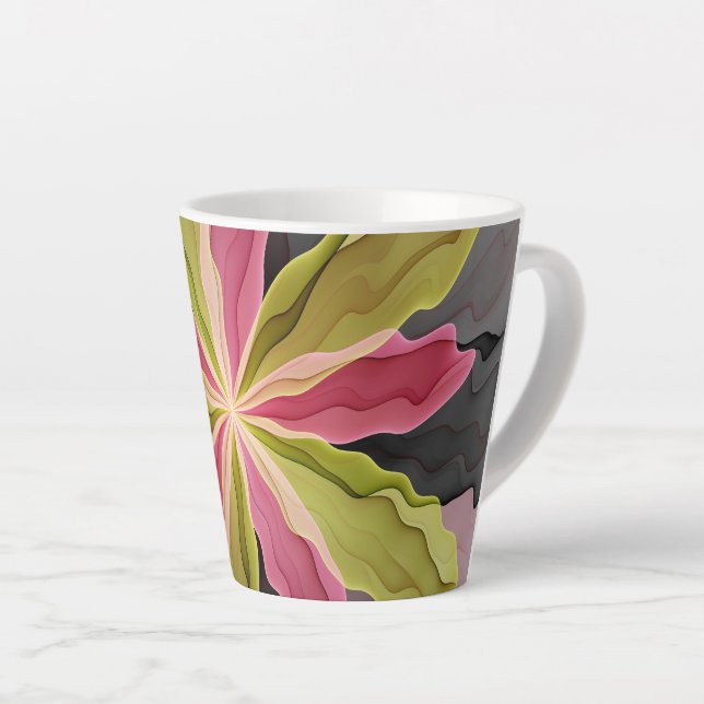 Joy, Pink Green Anthracite Fantasy Blume Fraktal Milchtasse (Rechte Ecke)