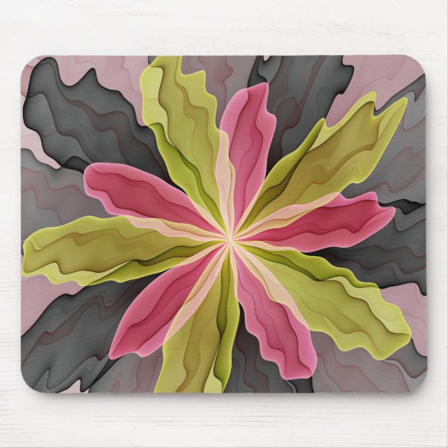 Joy, Pink Green Anthracite Fantasy Blume Fraktal Mousepad (Vorne)