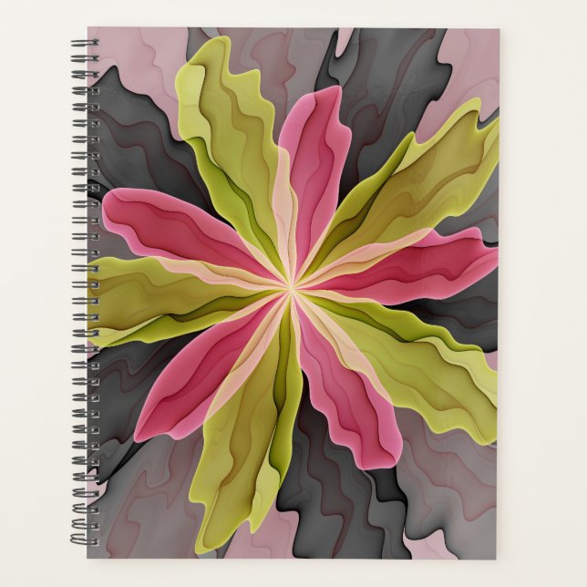 Joy, Pink Green Anthracite Fantasy Blume Fraktal Planer (Vorderseite)