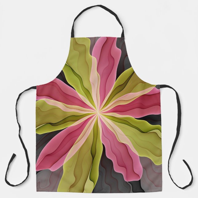 Joy, Pink Green Anthracite Fantasy Blume Fraktal Schürze (Vorderseite)