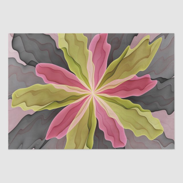 Joy, Pink Green Anthracite Fantasy Blume Fraktal Seidenpapier (Vorderseite)