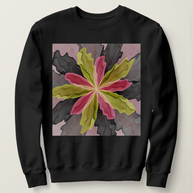 Joy, Pink Green Anthracite Fantasy Blume Fraktal Sweatshirt (Design vorne)