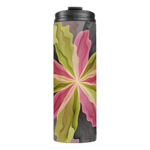 Joy, Pink Green Anthracite Fantasy Blume Fraktal Thermosbecher