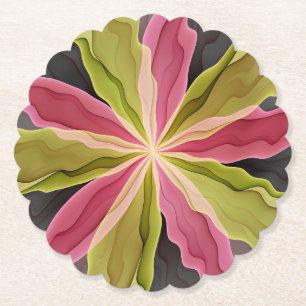 Joy, Pink Green Anthracite Fantasy Blume Fraktal Untersetzer