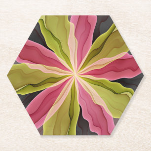 Joy, Pink Green Anthracite Fantasy Blume Fraktal Untersetzer