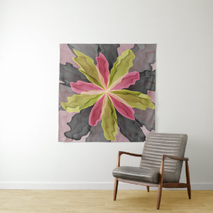 Joy, Pink Green Anthracite Fantasy Blume Fraktal Wandteppich