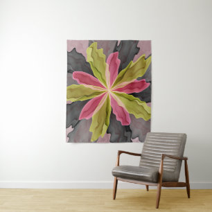 Joy, Pink Green Anthracite Fantasy Blume Fraktal Wandteppich