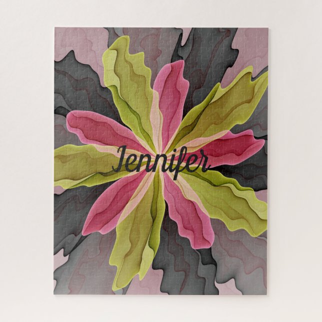 Joy, Pink Green Anthracite Fantasy Blume Name (Vertikal)