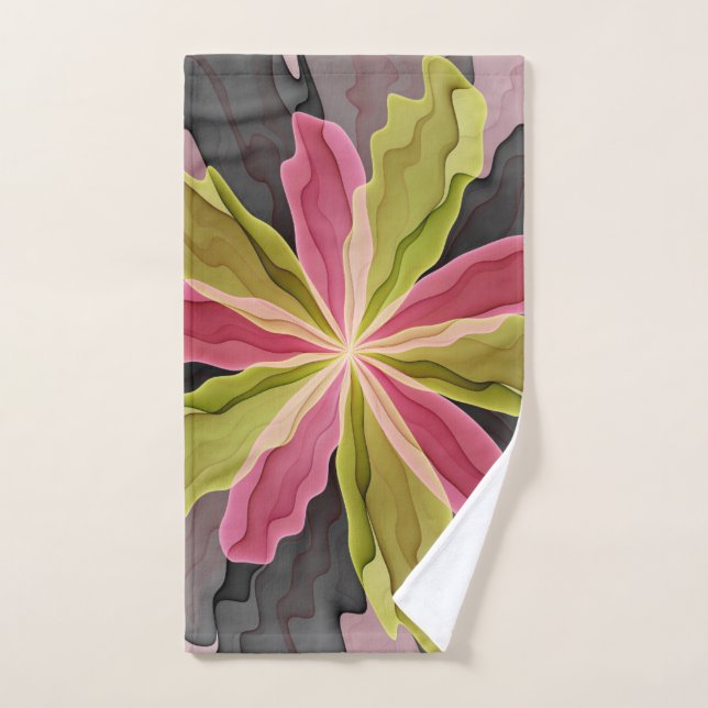 Joy, Pink Green Anthracite Fantasy Flower Fractal (Serviette à main)