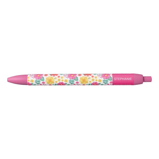 Joy Pink Orange Yellow Floral Personalisiert Name Kugelschreiber (Vorderseite)