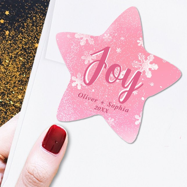 Joy Pink Snowflakes Weihnachtsgeschenk Tag Stern-Aufkleber (Von Creator hochgeladen)