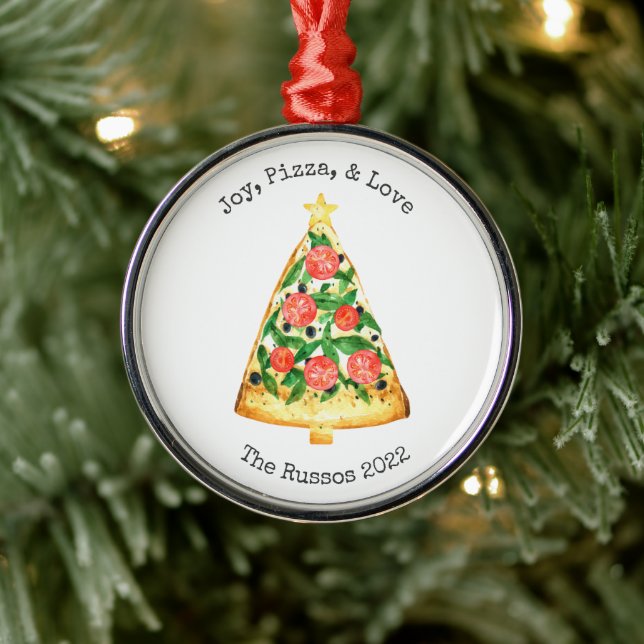 Joy Pizza Liebe Pizza Slice Keramik Ornament Aus Metall (Baum)