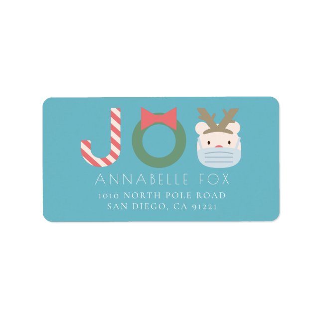 JOY Polar Bear Mask Blue Holiday Rücksendeadresse Adressaufkleber (Vorne)
