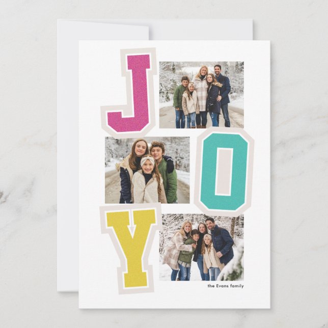 Joy preppy Patches Spaß pink drei Foto Weihnachten (Vorderseite)