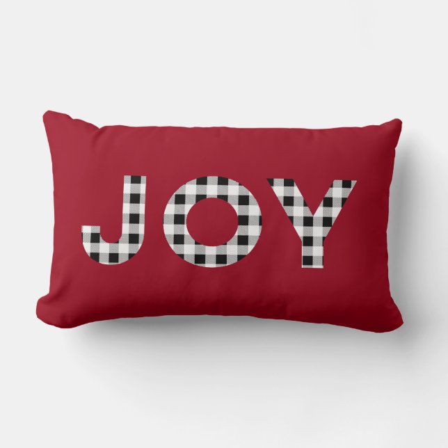 Joy Red Buffalo Karo Weihnachtsbaum Kissen (Vorderseite)