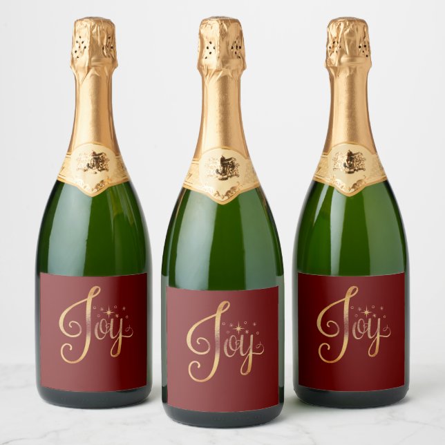 "Joy" Red Gold Script Elegante Feiertage Saison (Flaschen)
