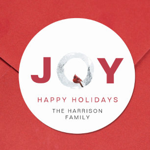 Joy Red Kardinal Watercolor Weihnachten Runder Aufkleber