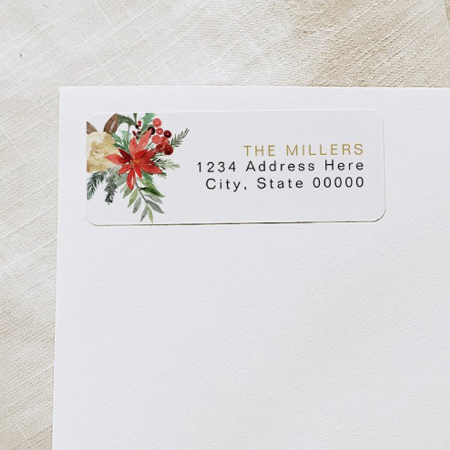 JOY Red Poinsettia Christmas Floral Return Address (Von Creator hochgeladen)