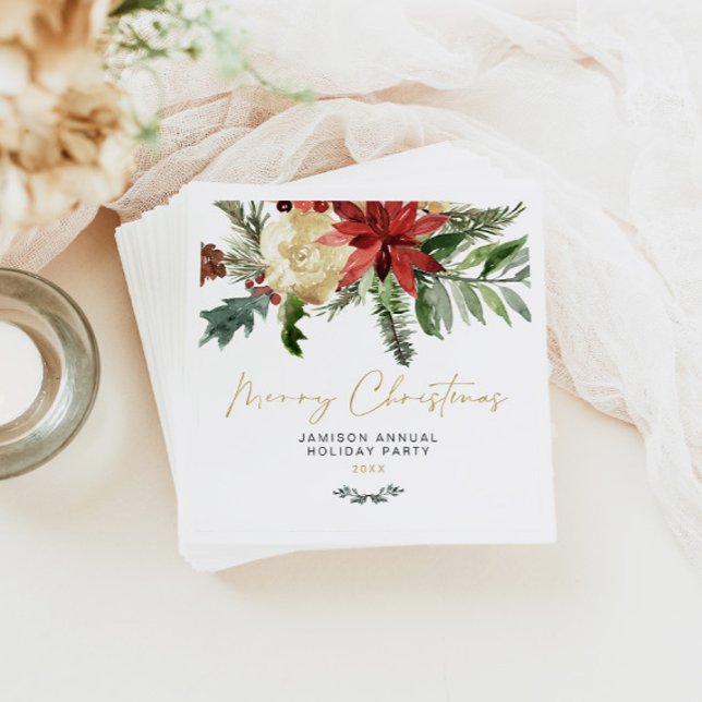 JOY Red Poinsettia Christmas Party Decor Serviette (Von Creator hochgeladen)