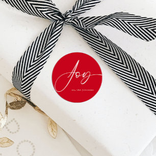 Joy Red Script Holiday Weihnachten Runder Aufkleber